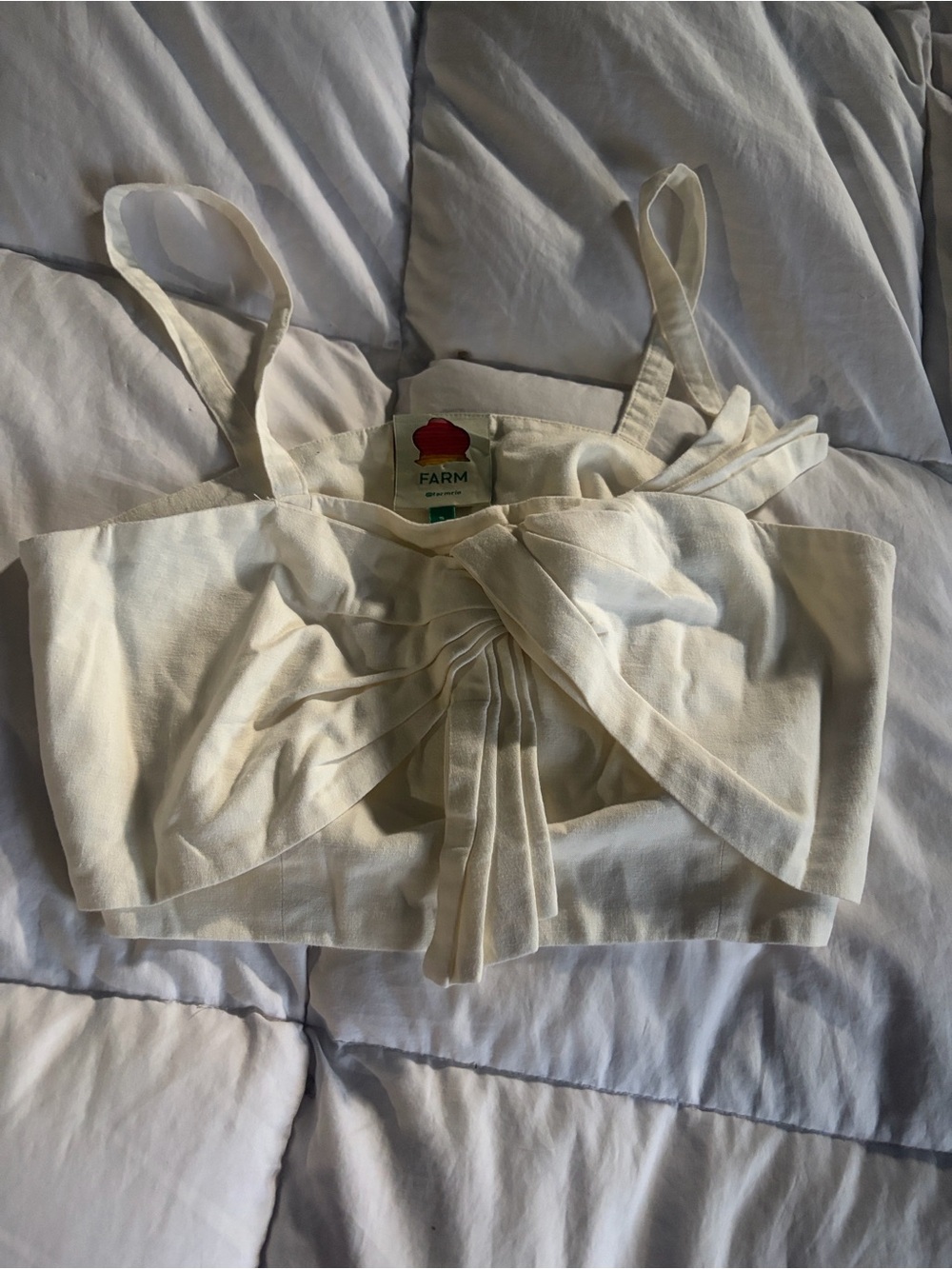 FARM Rio Cream Front-Tie Crop Tank